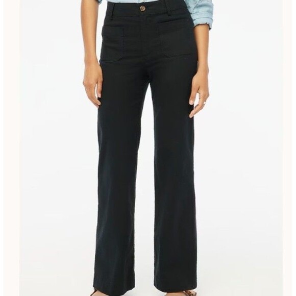 J.Crew Factory Black Lizzie High Rise Patch Pocket Wide Leg Pant 30 Tall New - Picture 1 of 7